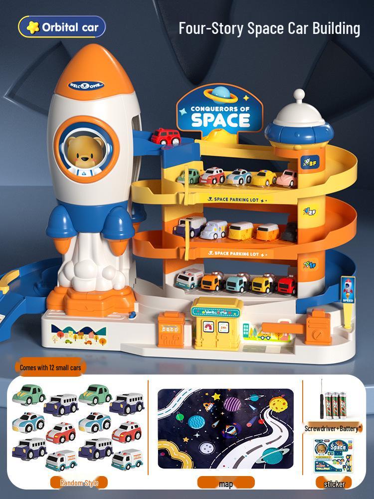 Rocket Space Adventure Track Car Toy for Kids – Educational Building & Parking Set
