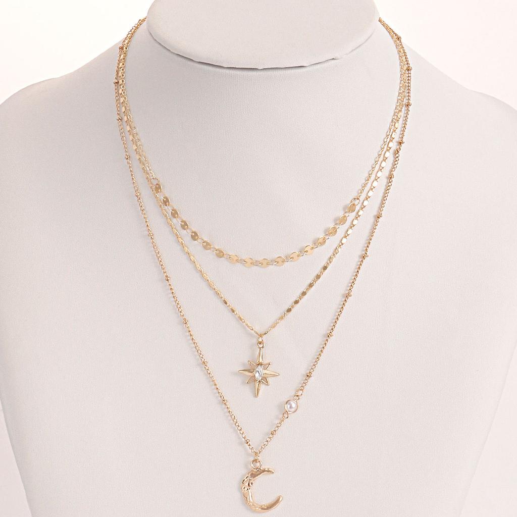 European and American accessories, simple and versatile Tianmang star moon necklace, trendy fringed pieces, multi-layer stacked neck chains