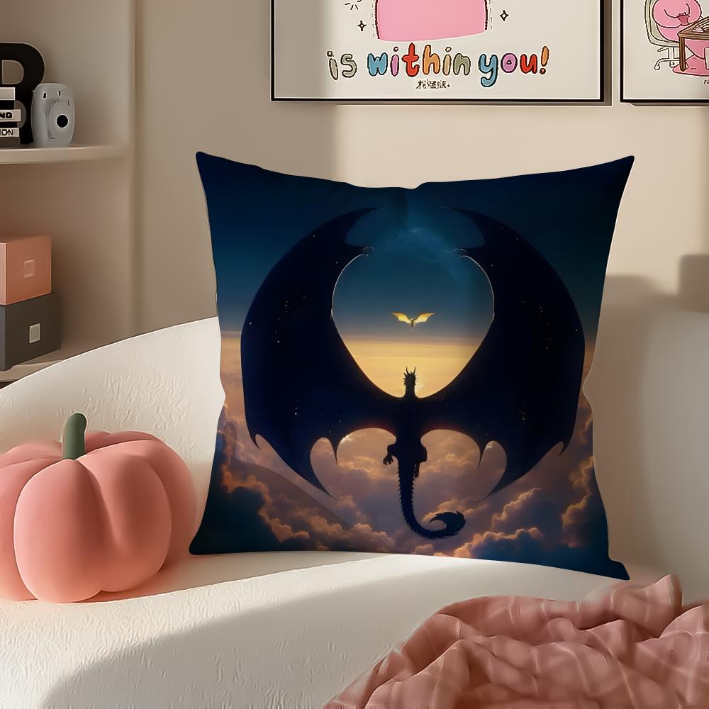 Epic Fantasy Fictional FFourth WWing Dragon Cushion Cover Pillowcase Short Plush Invisible Zipper Room Sofa Cushion Cover