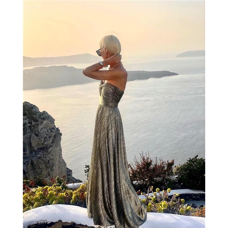 Ladies Summer New Sexy Chest Wrapped Bronzing Party Dress Solid Color Elegant Casual Big Swing Decoration Design Long Skirt