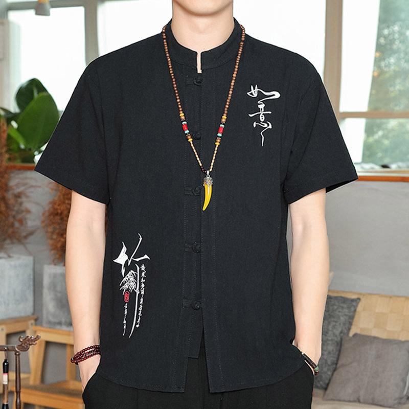 Summer Short Sleeve Shirt Half Sleeve Top Youth Embroidered Button Cardigan Clothes