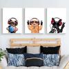 Funny Animal Wearing Headphones Wall Art Poster Cute Cat Dog Canvas Print Painting Nordic Kids Baby Room Decoration Pictures