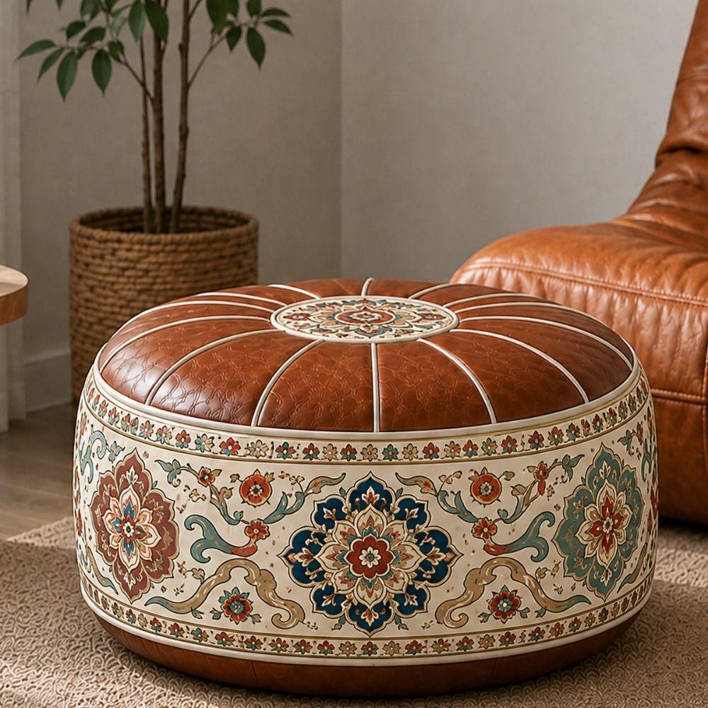 PU Leather Ottoman Pouf Foldable Storage Ottoman New Floor Seat Cushion Multipurpose Storage