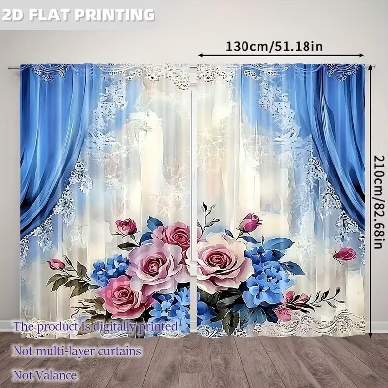 2 Pcs Bohemian Flowers Print Curtains,suitable for Bedroom,living Room Kitchen Decoration,home Decoration,window Decoration