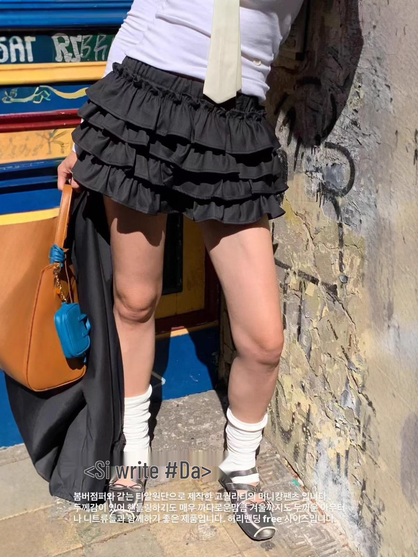 In-Stock 2025 Autumn Korean Elastic Waist Layered Skirt Pants One Size темно-коричневого