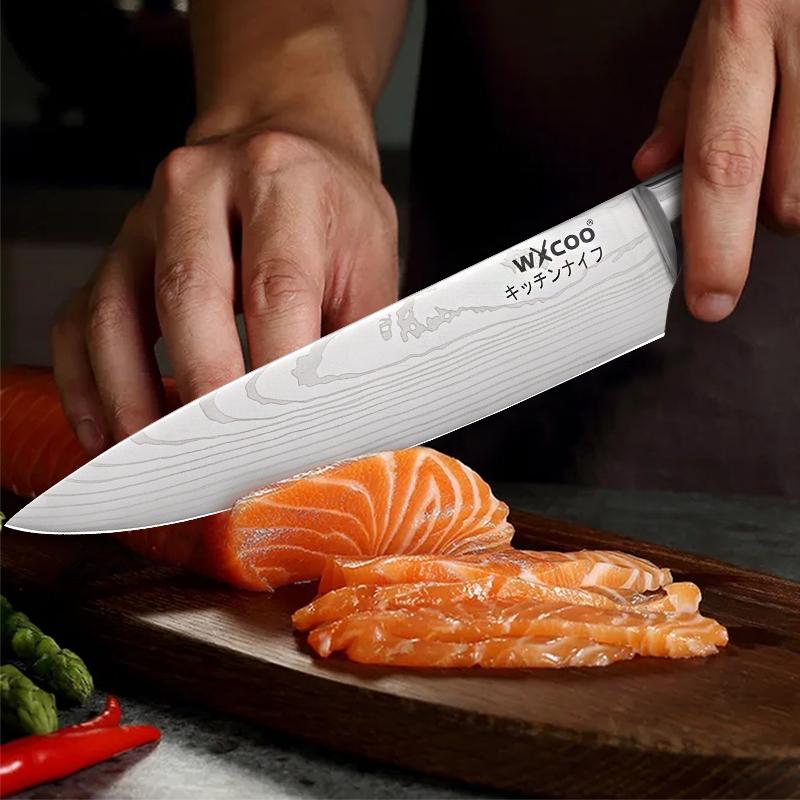 WXCOO Damascus Steel Laser Patterned Chef Knife Cleaver Santoku Knives Kitchen Knife Holder Multifunctional Kitchen Knife Block