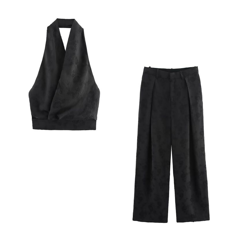 Araltay New Arrival Fashion Style Women's Jacquard Florals Hanging Collar Tops Casual Pants 2731264 800