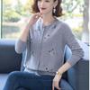 Autumn Winter Women's Wool Cardigan Round Neck Embroidered Knitted Jacket Cardigan Top