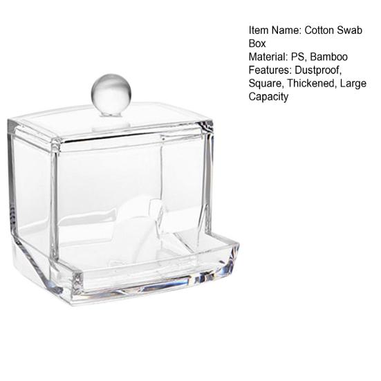 Cotton Swab Storage Box Transparent with Lid Dustproof Square Thickened Large Capacity Lightweight Space-saving Home Dorm Cotton Swab Dental