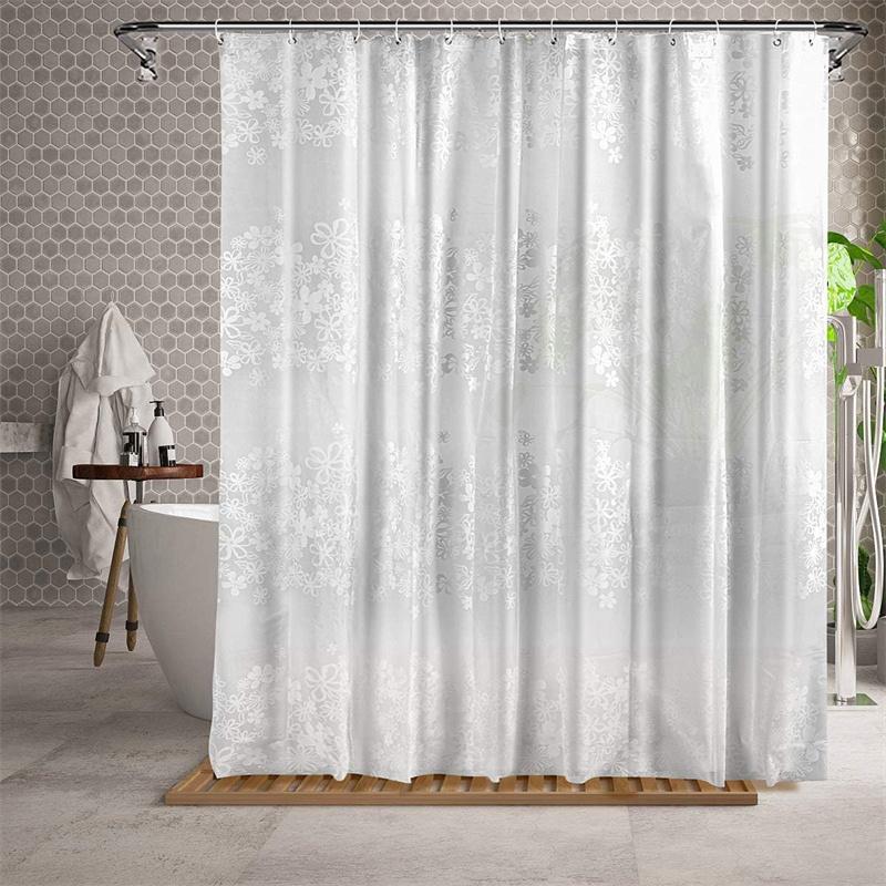 Shower Curtain, Transparent PEVA, Waterproof, Semi-Transparent Clear, Anti-Mold PVC-Free, Washable With 12 Rings