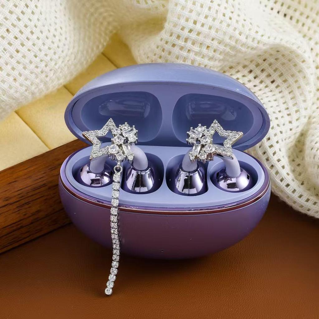 Earbuds FreeClip Borboleta Diamante Clipe de Orelha: Brinco Feminino Elegante, Luxuoso, de Alta Classe