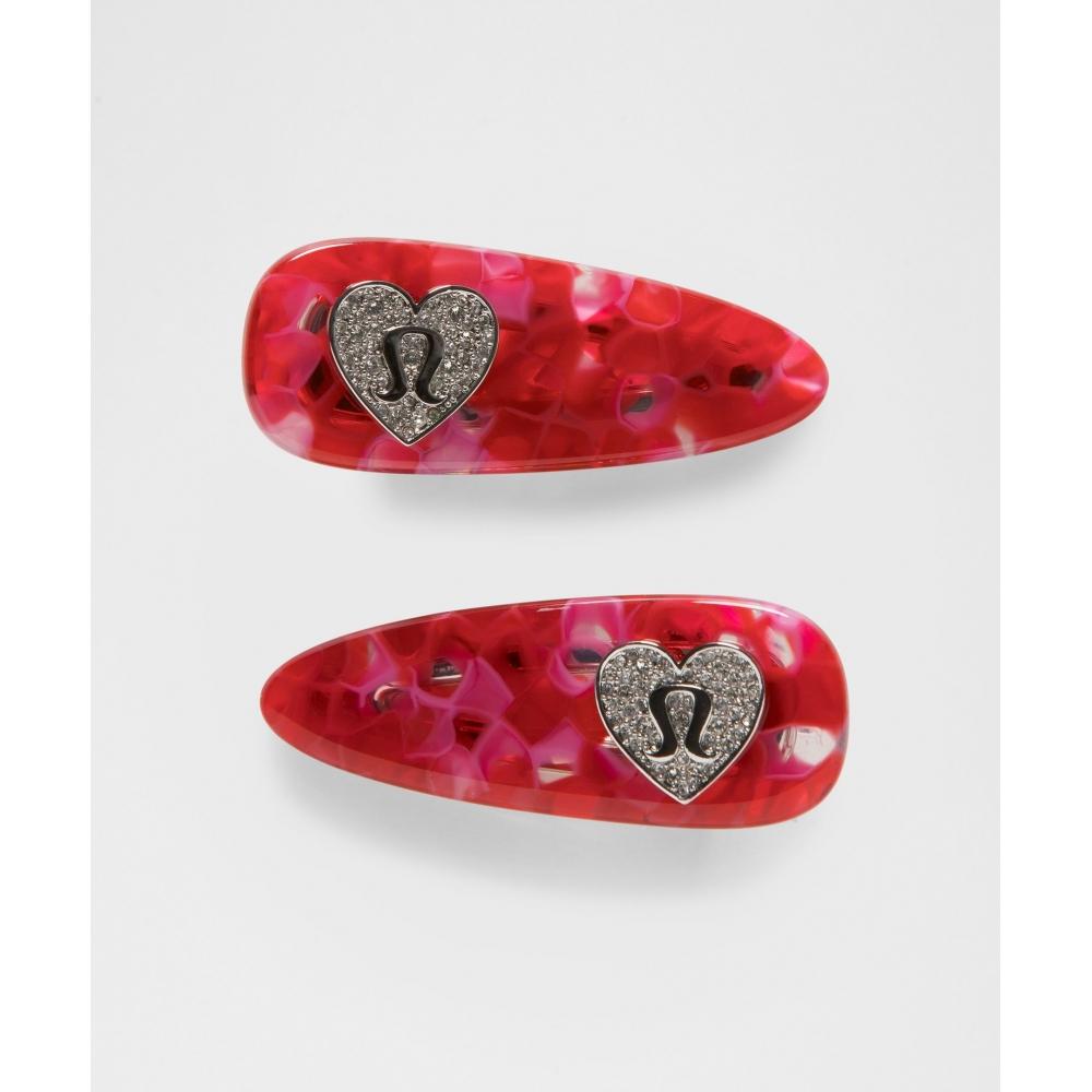 Lululemon Jewelled Alligator Clips 2 Pack Oxford Red Candy Cloud Silver