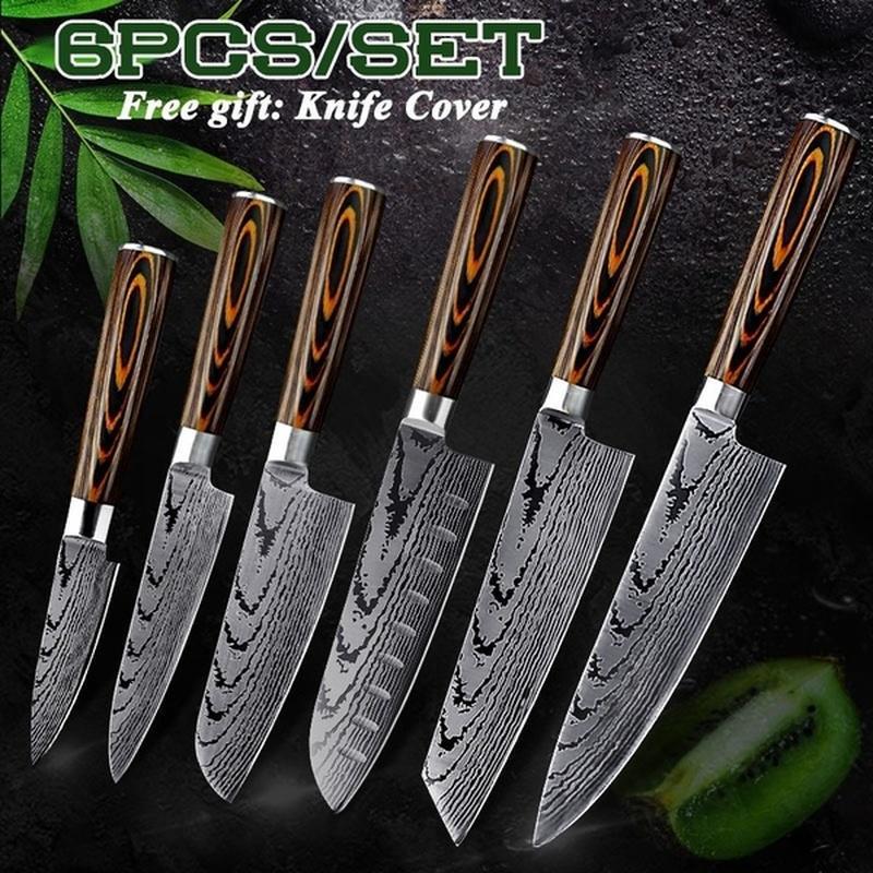 6pcs/set Damascus Kitchen Knife Set Kitchen Knife Chef Knives Japanese Knife Stainless Steel Knife