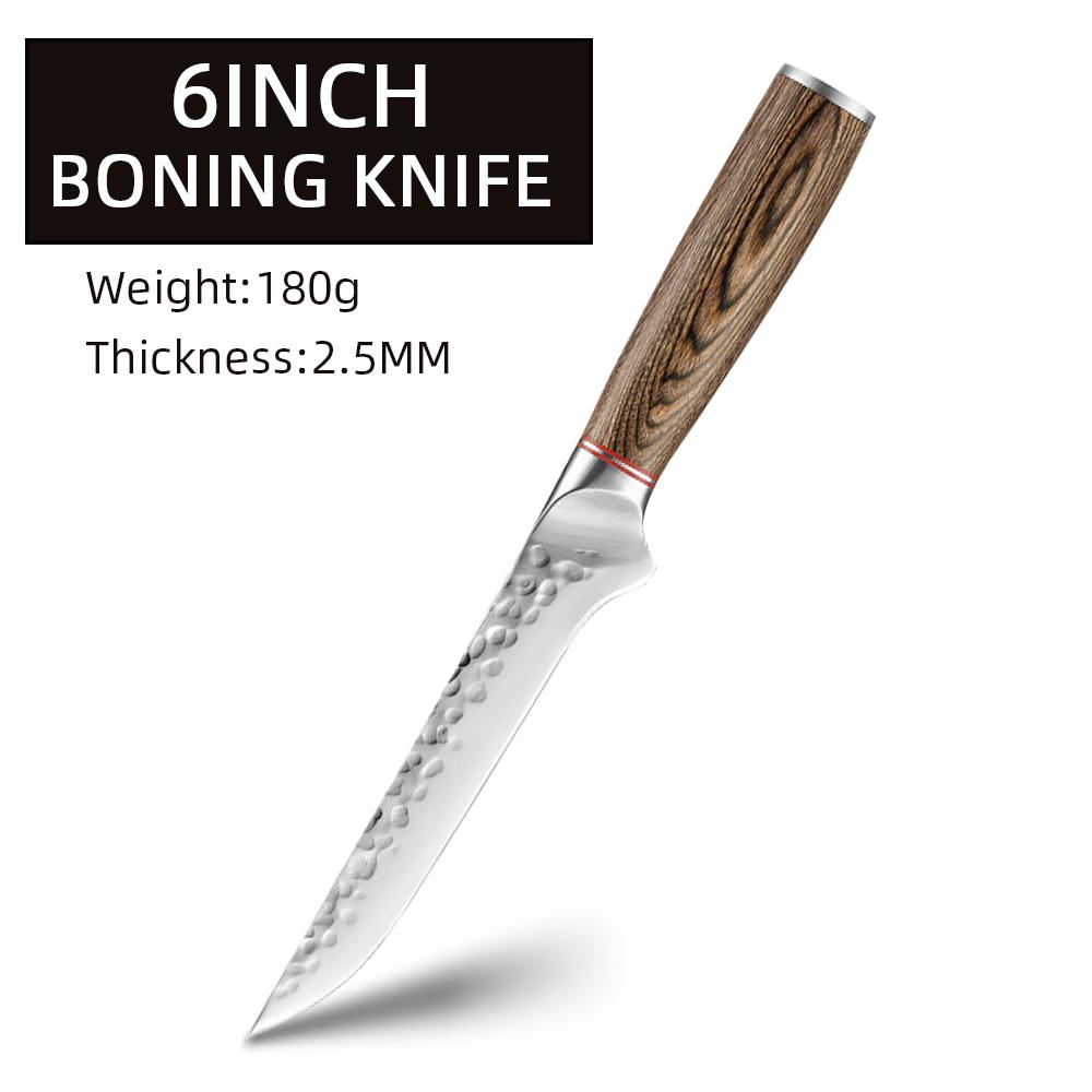 Kitchen Chef Knives Hand Forged Hammer Fruit Vegetable Meat Butcher Cleaver Professional Sharp Slicing Boning Knife with Holder