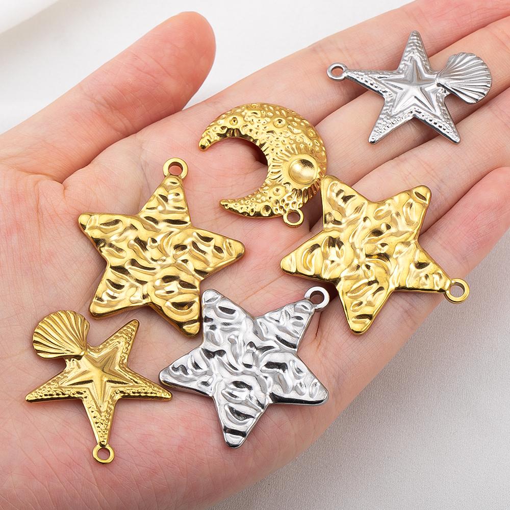 5pcs Stainless Steel Large Sun Star Moon Charms for DIY Women Necklace Bracelet Earrings Pendant Jewelry Craft Making Supplies