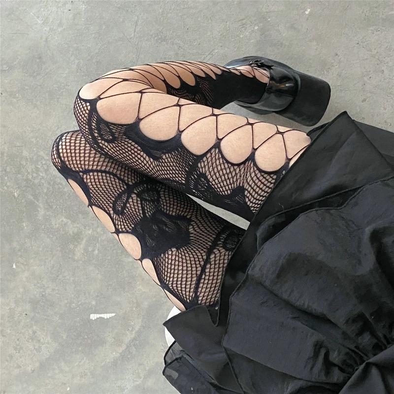 Kave Gothic Fishnets Stockings Lolita Mesh Tights For Women Netting Stockings Y2K Pantyhose With Pattern Leggings Sexy Lingerie