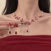European and American Court Style Diamond-encrusted Flower Water Drop Stud Earrings Necklace Collarbone Chain Jewelry Set Female
