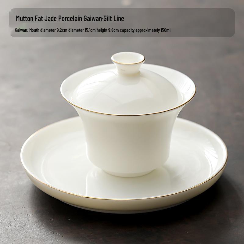 Dehua White Porcelain Sancai Gaiwan Ceramic Tea Set - Insulated Kung Fu Teacup and Brewing Bowl