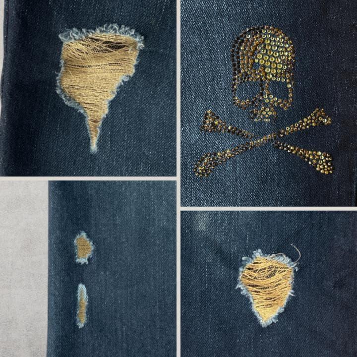 Used Roen Gold thread lining crushed denim skull skull grunge big brother gal man