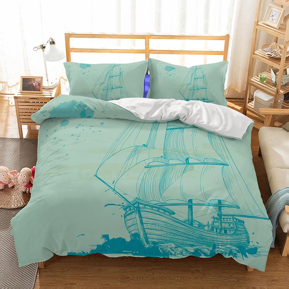 Mediterranean Bedding Dark Blue King Size Duvet Cover Pillow Case Ship's Anchor Bed Cover Double Quilt Cover Set Blue 228x228