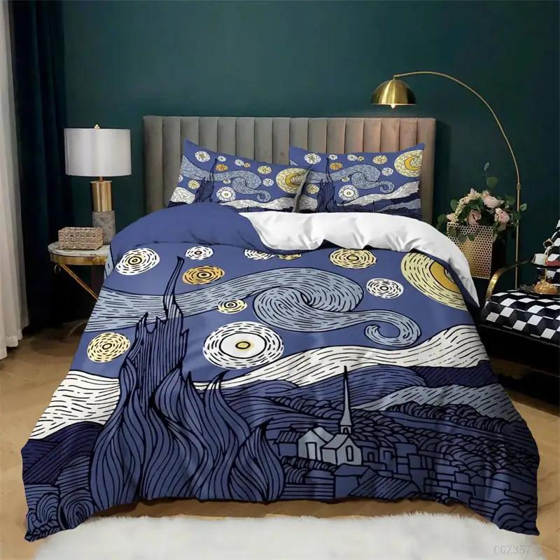 Oil Painting Van Gogh Duvet Cover Starry Sky Night Bedding Set Microfiber 3D Comforter Cover King Full Gifts For Girls Boys Teen