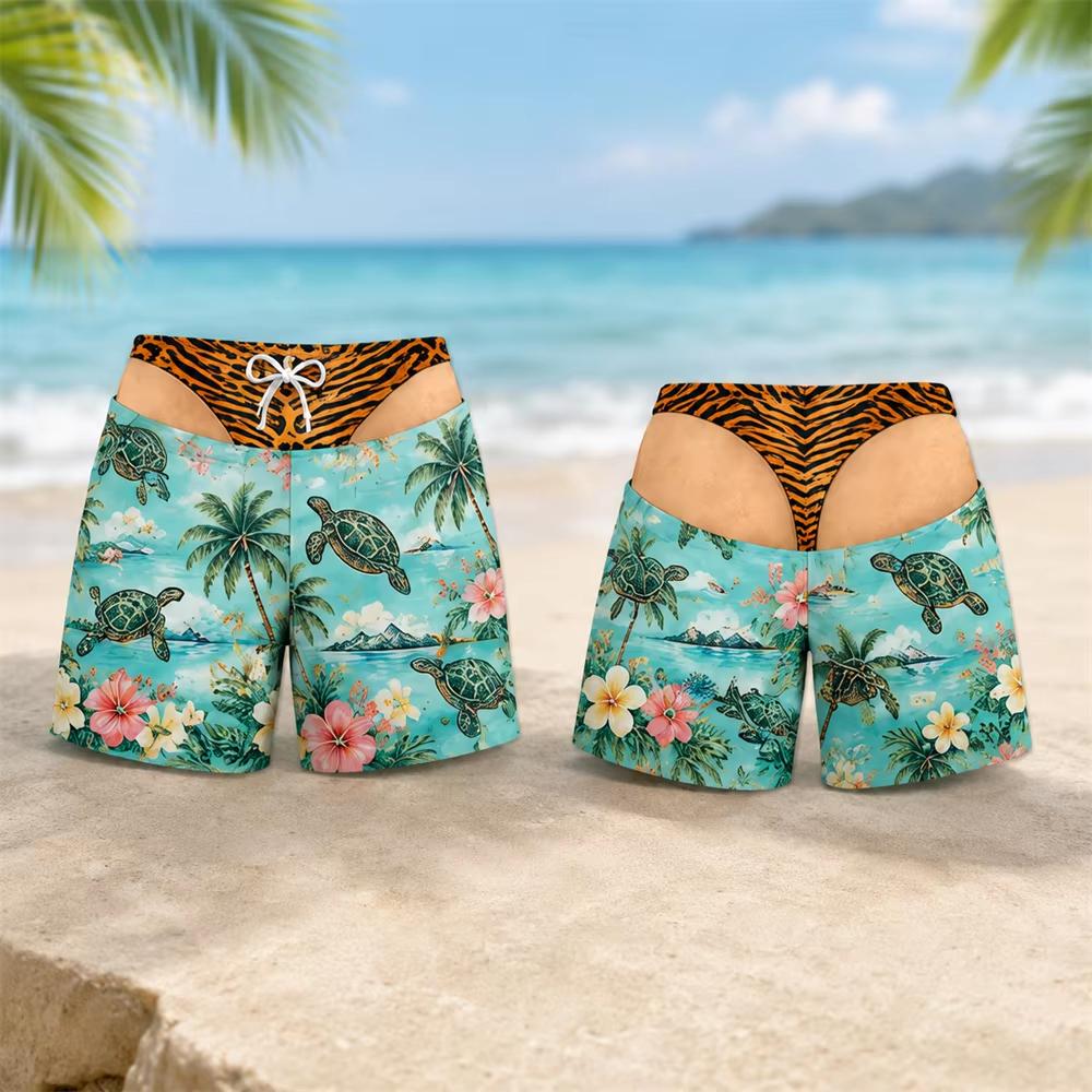 Hot New Hawaii Leopard Pattern Design Men Swim Trunks 3D Print Funny Fake Butt Pattern Beach Shorts Summer Outdoor Personality