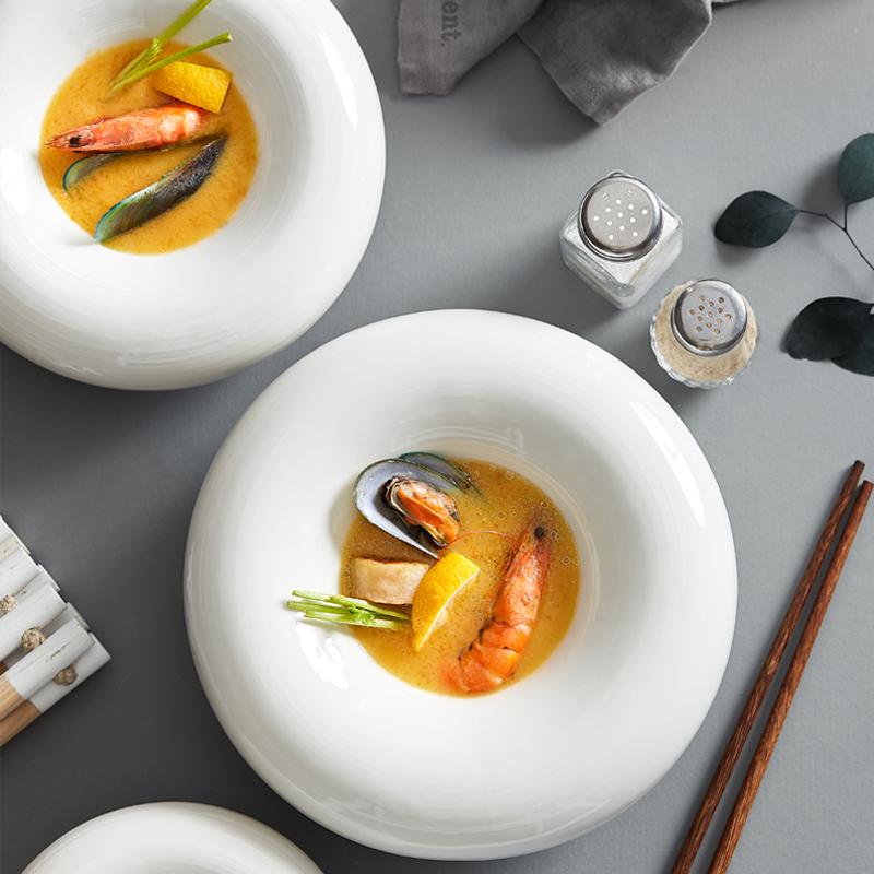 European White Ceramic Tableware Salad Dessert Bowl Snack Plate Household Table Decoration Cake Plate Kitchen Utensils Porcelain