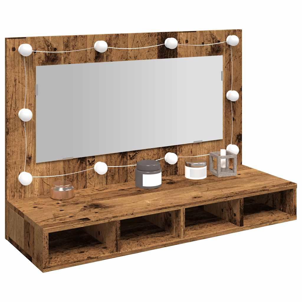 Mirror Cabinet With LED Lights Old Wood 90X31.5X62 Cm