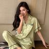 Black Label Pocket Leopard Print Pajamas Light Luxury Thousand Gold Wind Short-sleeved Pajamas Women's Ice Silk Spring Summer Comfortable Loungewear