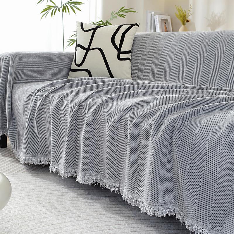 Solid Thick Herringbone Patterned Sofa Towel Chenier Anti Scratch Full Cover Couch Cushion Simple Dust Cover For All Seasons