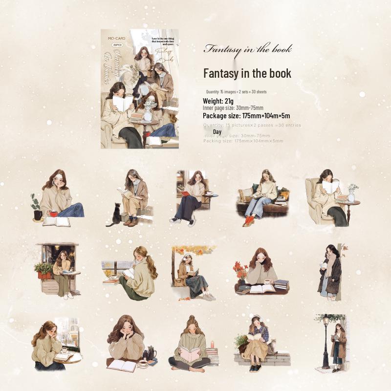 Jilv Momo PET White Ink Stickers: Elegant Retro Reading Series for DIY Journal Decoration