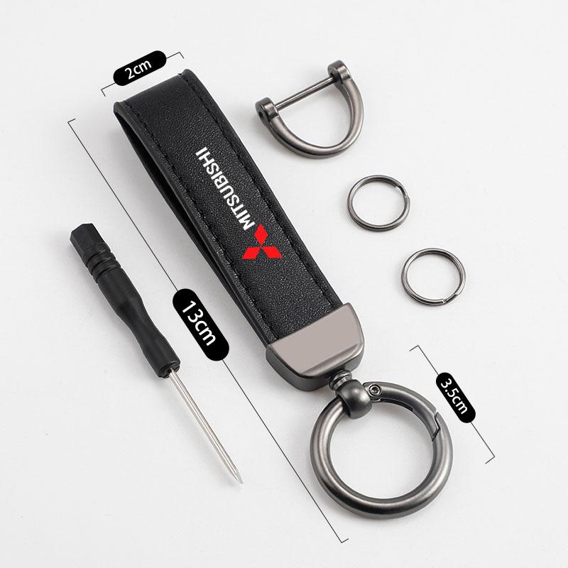 Leder-Schlüsselanhänger mit Emblem – Schlüsselanhänger für Mitsubishi Ralliart Outlander Lancer Ex Galant Attrage Xpander Mirage Pajero