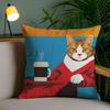 Bop Style Coffee Cats Cushion Cover Plush Fabric Soft Double-Sided Printed Invisible Zipper Sofa Pillow Case Home Decor