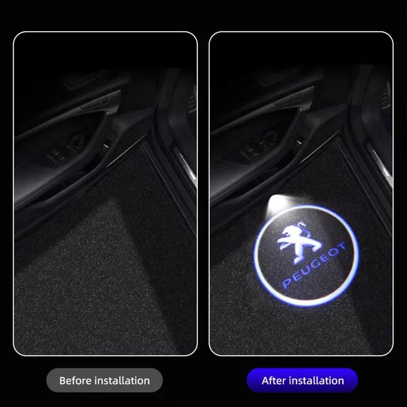 2Pcs Car Door HD Projector Lamp LED Decoration Atmosphere Light For Peugeot 408 4008 307 308 3008 106 107 5008 508 2008 208 301 ENH5