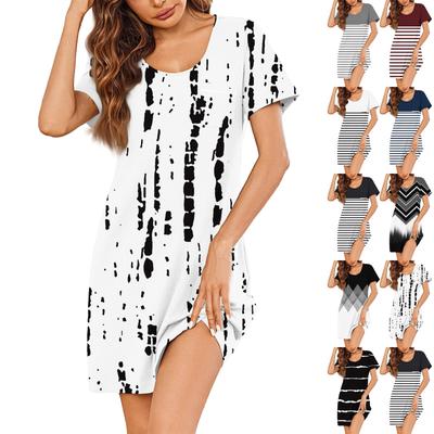 Womens Summer Dresses Short Sleeve Linen Casual T-Shirt Dresses Swing Beach Midi Dress Sundresses With Pockets