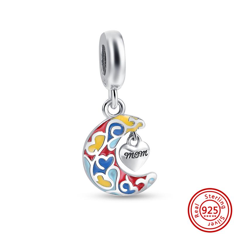 New 925 Silver I Love Mom Heart Flower Pendant Sweet Bead Fit Original  Charm Bracelet DIY Jewelry Mother's Day Gift
