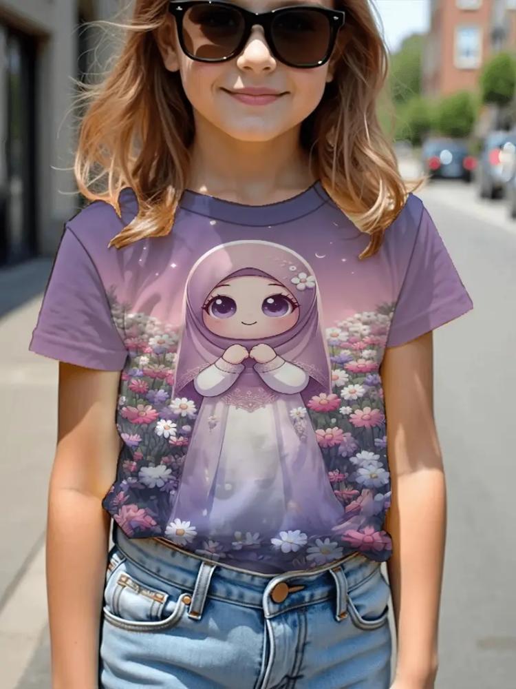 Kinderkleidung Mädchen T-Shirt Mode Kurzarm-T-Shirt Sommerkleidung 3D-Druck Kinder Oberteile Cartoon Atmungsaktiv Kinder T-Shirt