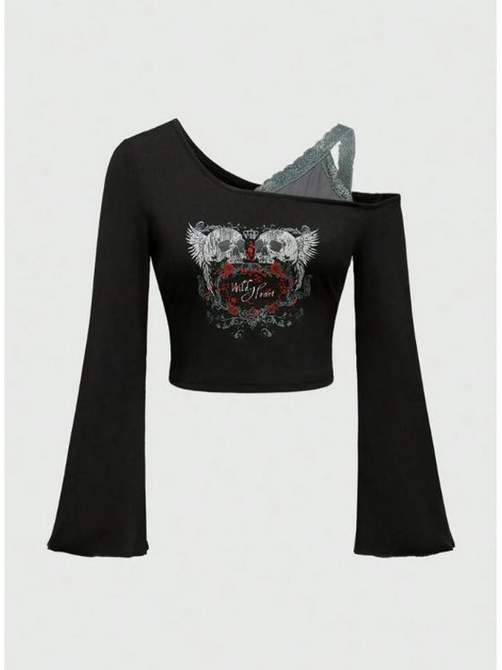 2026 Autumn/Winter Retro Street Style Y2K Printed Slim Fit Women's Tops