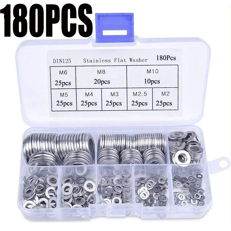 180pcs Aluminum Flat Washer Kit M2-M10 Assorted Size Metric Plain Washers Gasket Rings for DIY Auto Plumbing Machinery Repair