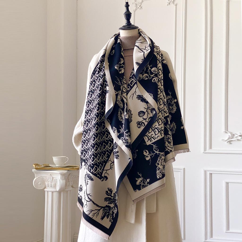 Winter Luxury Women Two-Sided Jacquard Scarf Cashmere Warm Shawl Outdoor Coldproof Windproof Blanket Pashmina Elegance Scarf