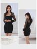 Hepburn Style Korean Dress: Square Collar, Mesh Sleeves, Elegant Hip Skirt for Women - Autumn Collection