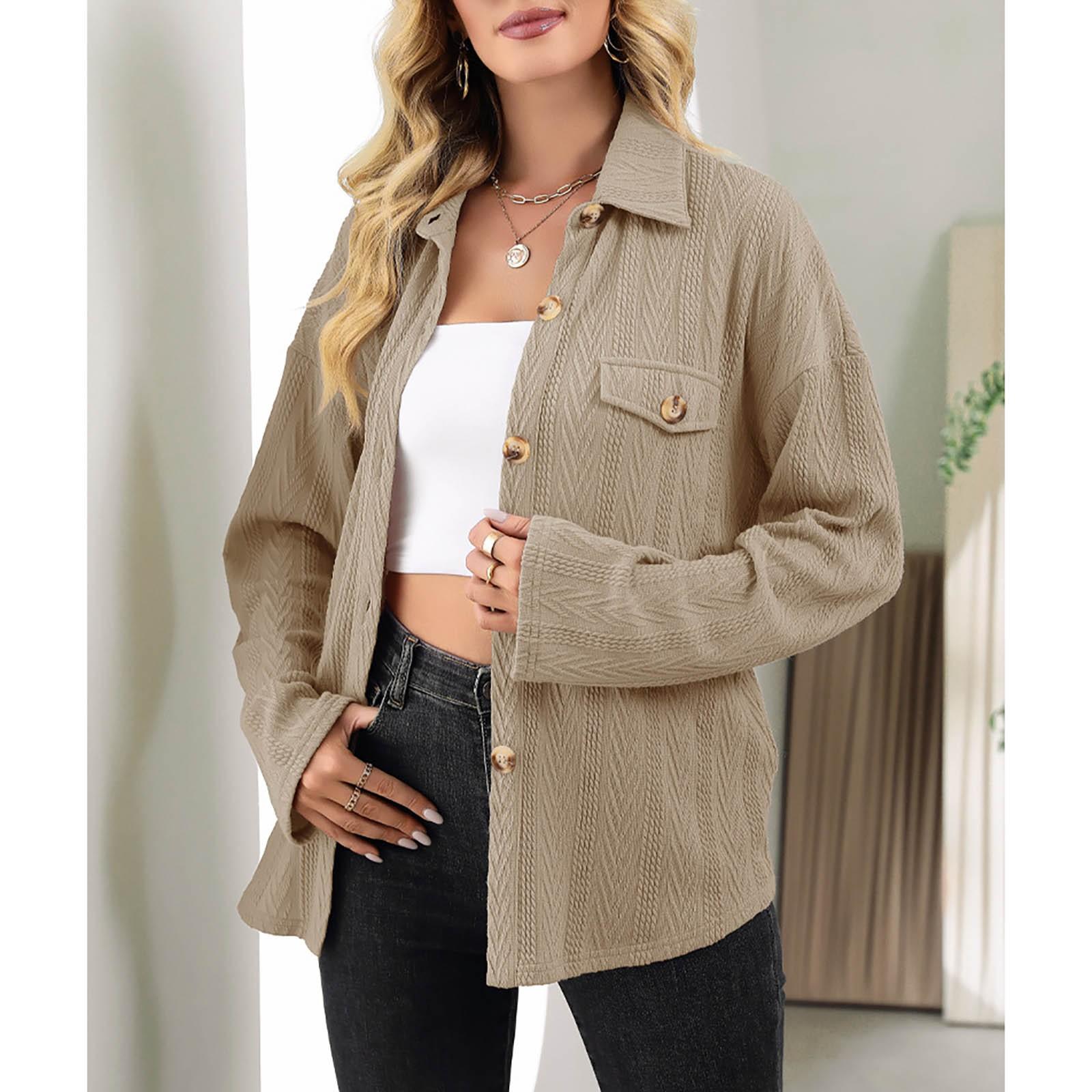 

Women s Casual Fashion Solid Color Shirt Lapel Single Breasting Loose Coat XXL хакі