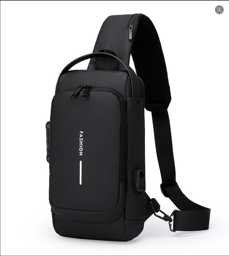 Men's Anti-Theft Chest Bag with Password Lock & USB Port Waterproof Crossbody Sling Backpack for Travel Work Cycling