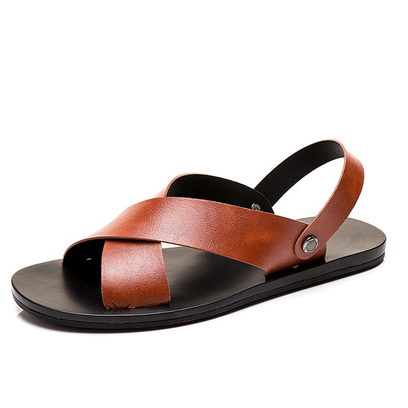 

Plus Big Size Leather Flip-flops Summer Men Slippers Beach Sandals Man Bathroom Slippers Fashion Hot Sell Footwear Men Slides 38 коричневый