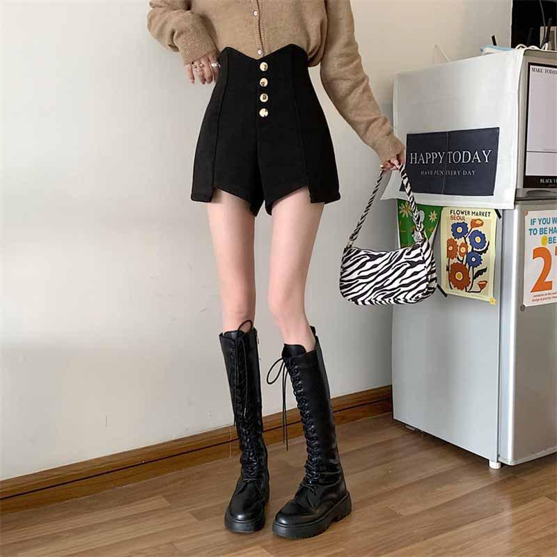2024 Summer A-Line High-Waisted Button-Accent Wide-Leg Slimming Shorts