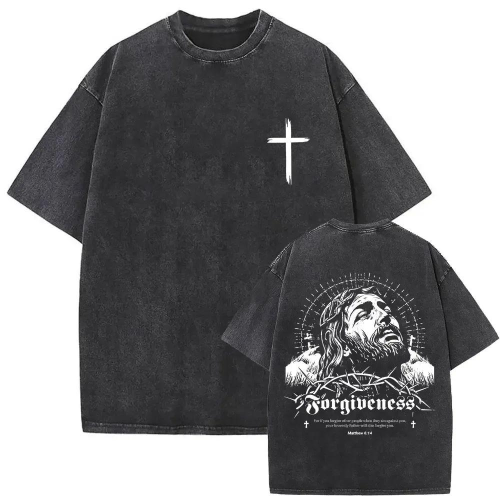 Christian Jesus Faith Over Fear Bible Verse Washed T-shirts Men Women Fashion Vintage Oversized T Shirts