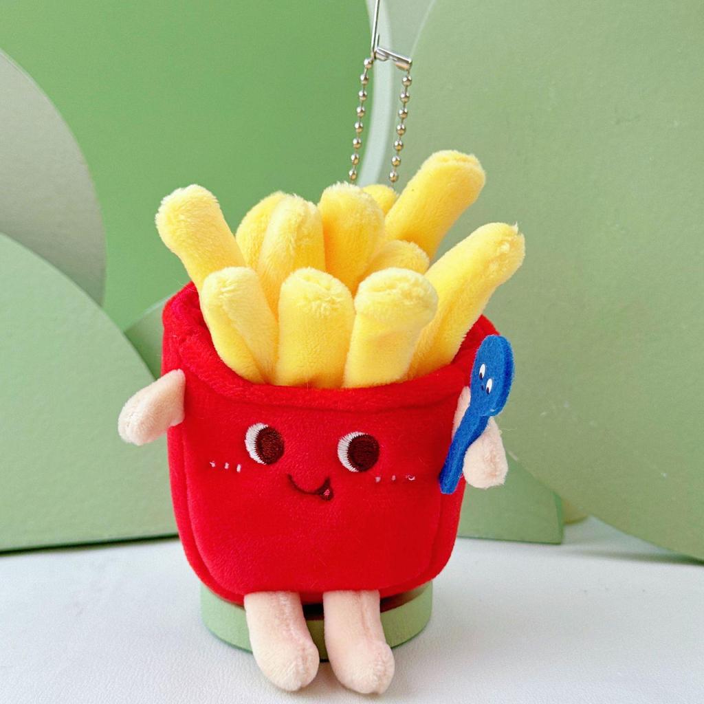 Cartoon Plush Pendant: Hamburger, Hot Dog, Chicken Leg & Cute Fries - Small Doll for Claw Machine or Schoolbag Decoration