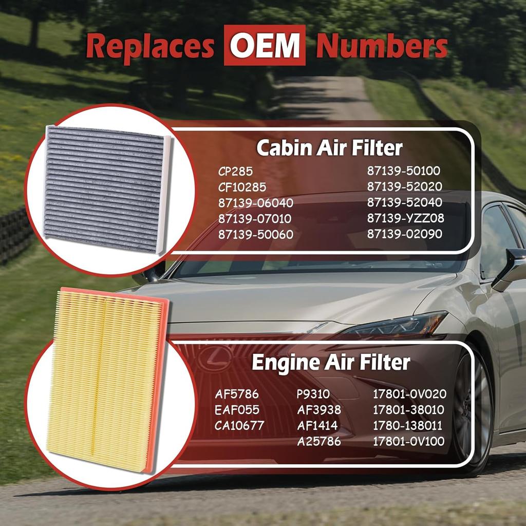 CA10677 Engine Air Filter And CF10285 Cabin Air Filter Kit Compatible With 2013-2018 Toyota RAV4 Avalon Lexus ES300H 2012-2017 Camry 2010-2012 HS250H