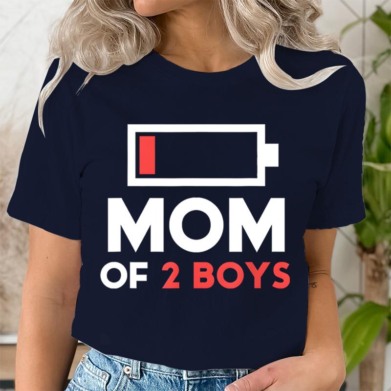 Women Clothing Graphic Mom of 2 Boys Print T Shirt Short Sleeve Ladies Mama Print Clothes Lady Tees Tops Female Womens T Shirt