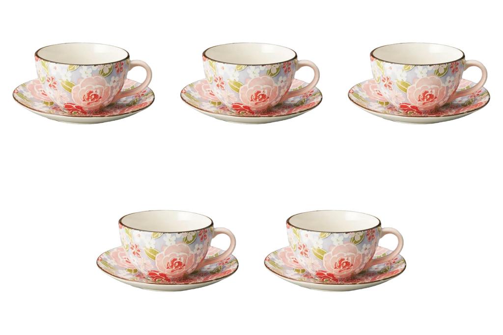 Set of 5 Colorful Rose Coffee Cups and Saucers X Cups and Saucers Setomonohonpo (Pink) [14.5 2.1 Cm]